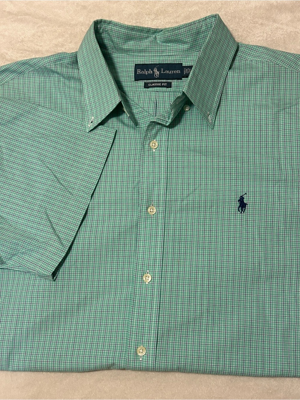 Polo Ralph Lauren Shirt Mens XL Green Plaid Check Short Sleeve Classic Fit